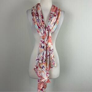 Chico's White Pink Orange Floral Scarf one size